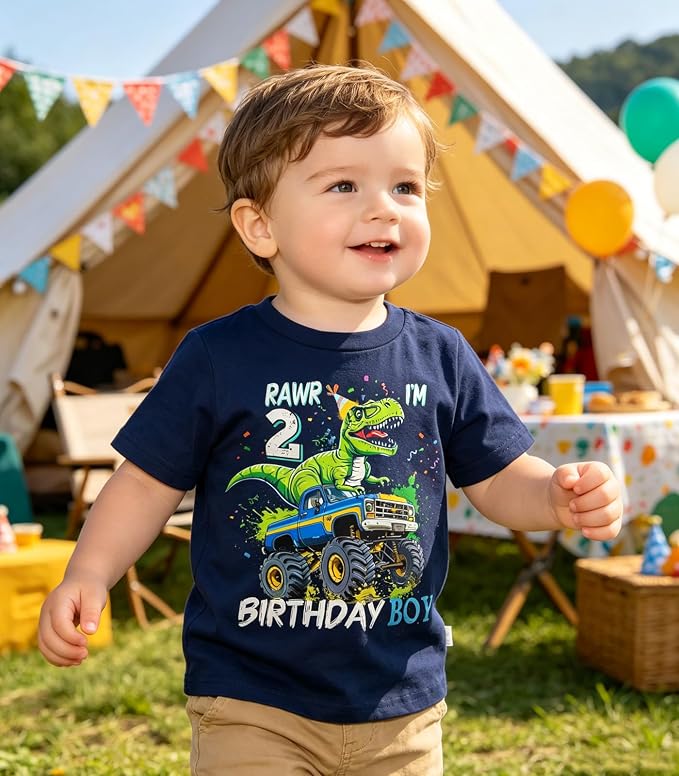 Lovekider 2-5 Years Birthday Boy Shirt Construction Party T-Shirts Excavator Cotton Short Sleeve Tee Dark Grey