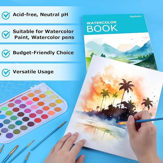 Hapikalor 2-Pack 9"x12"Watercolor Paper Pad, Teacher Classroom Must Have, Art Watercolor Paper, Arts & Crafts, Watercolor Pad for Finger Paint, Watercolor Pens, Teal