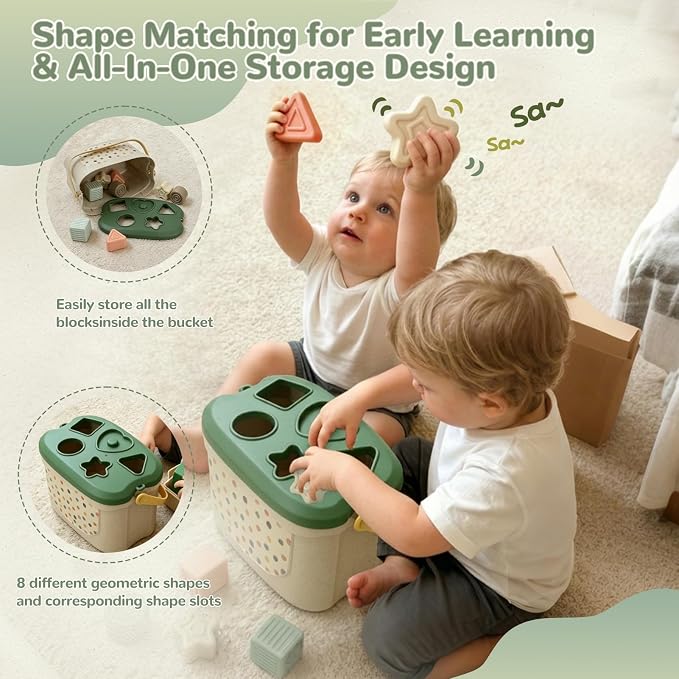Baby Toys 6 to 12 Months, Montessori Toys for 6-9-18 Months with Shape Sorter Developmental Toys, Baby Blocks, Tissu Learning Sensory Toys Gift for 6-36 Months Girls Boys Infant Toys