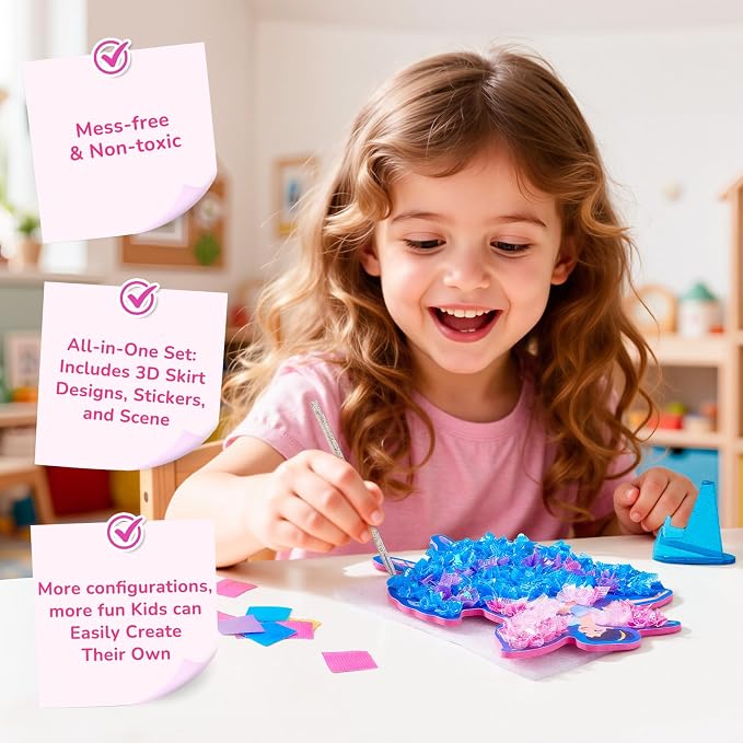 Poke-in Craft Kit for Girls, 3D Castle Princess Dress Up DIY Set with Fairy Tale Castle Scene, Paper Craft Kits, Mess-Free Creative Activity, Arts and Crafts & Birthday Gift for Girls Age 4-8 Year Old