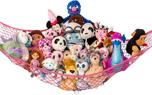 Stuffed Animal Hammock, Large | Corner Stuffed Animal Storage & Plushie Net | Toy Hammock for Stuffed Animals | Holds 12lbs | Easy Hang, All Hardware Included | Coral Bedroom Decor | by Lilly's Love