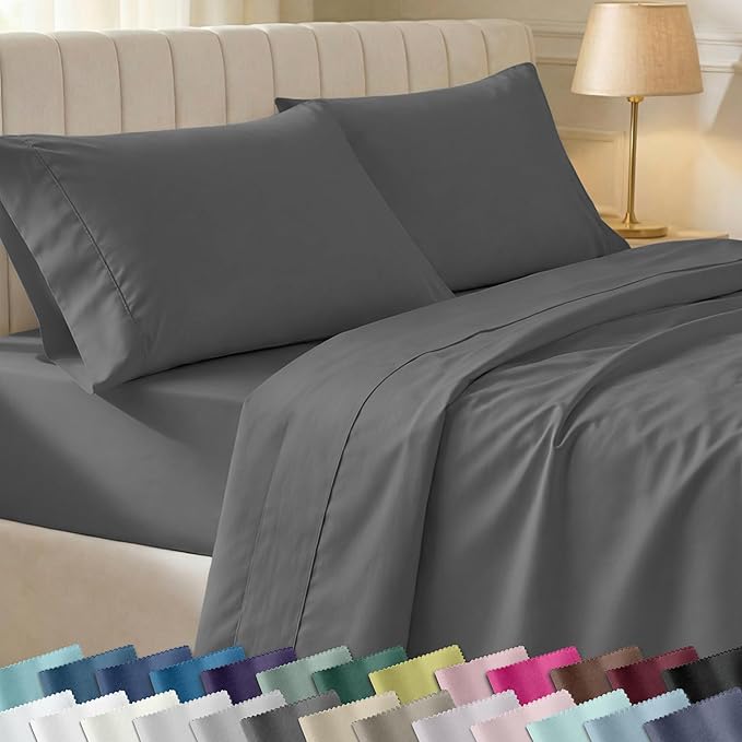 California Design Den Soft 100% Cotton Twin XL Sheet Set, 400 Thread Count Good Housekeeping Award Winner, Silky Smooth Sateen Weave, Durable Cotton Bed Sheet Set - Grey