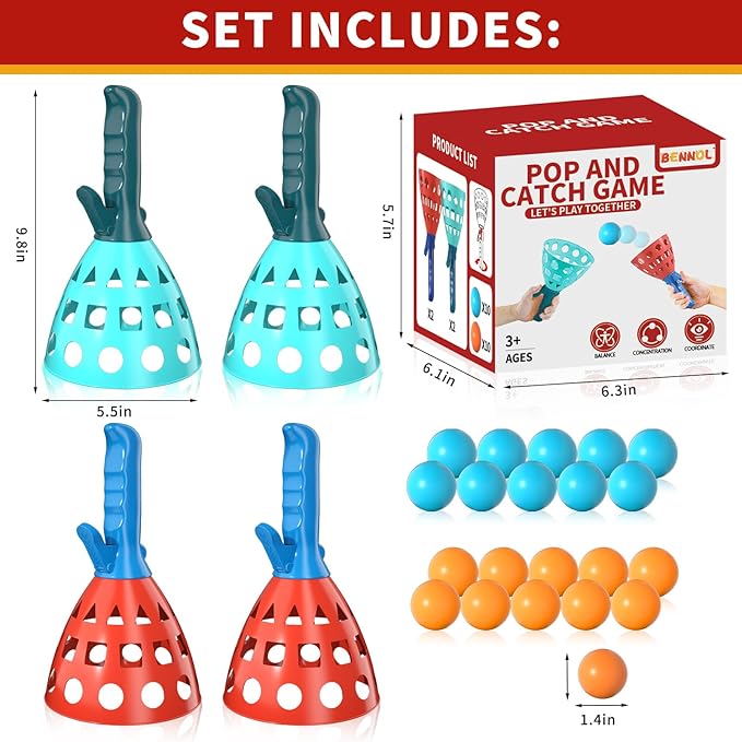 Bennol Outdoor Game Toys for Kids Boys with 20 Balls Pop Pass Catch Ball Game Outside Toys Gifts for 3 4 5 6 7 8+ Year Old Teens, Outside Outdoor Play Gifts for Kids Boys Ages 3-5 4-8