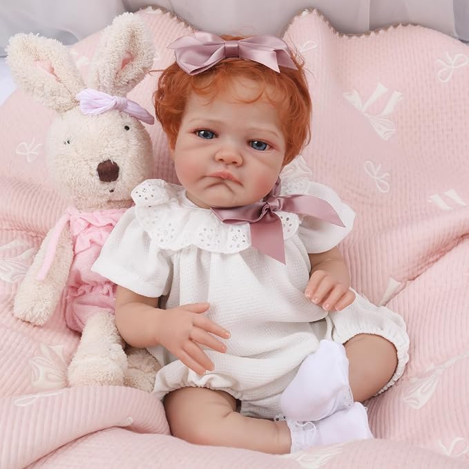 WOOROY Realistic Reborn Baby Dolls Girl- 20 Inch Lifelike Newborn Dolls with Red Hair and Open Eyes, Weighted Cloth Body Real Life Baby Doll with Accessories and Gift Box for Kids 3+