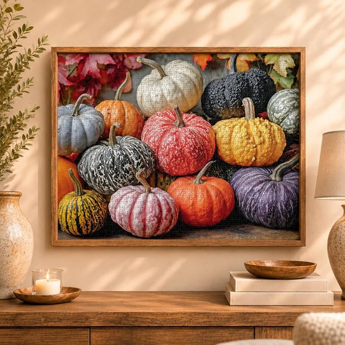 Cross & Glory - Harvest for The Table - 1000 Piece Jigsaw Puzzle for Adults | Colorful Pumpkins, Gourds & Autumn Leaves | Premium Quality Adult Puzzle