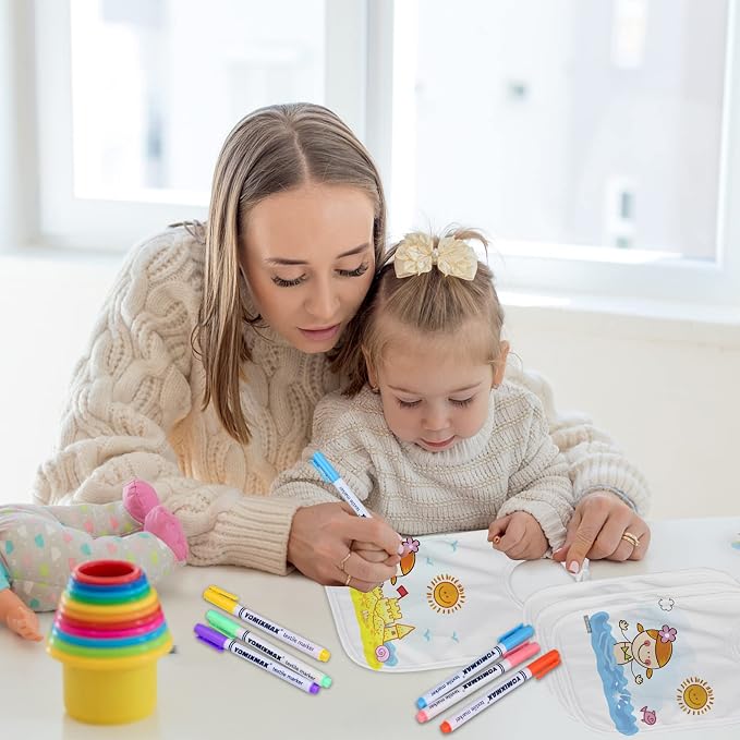 GOLDGE Dazzle at Baby Showers with a 44-piece DIY Bib Decorating Kit. 24 Bibs, 6 Stencils, 14 Markers. Perfect Gender Reveal Party Gift!, Medium, White