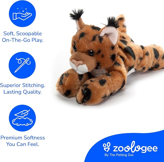 The Petting Zoo Bobcat Stuffed Animal Plushie, Gifts for Kids, Scoopz Wildlife Animals, Bobcat Plush Toy, 8 inches