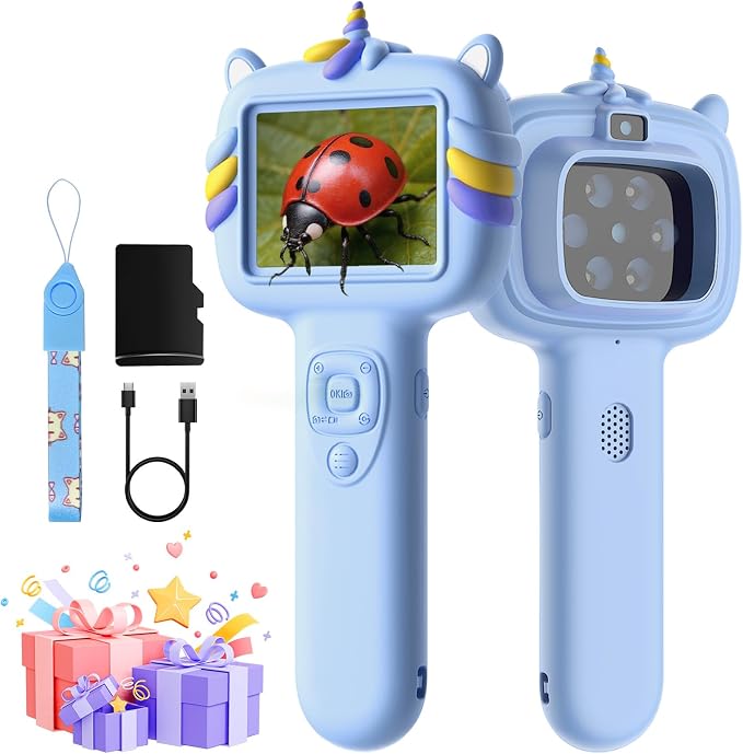 Microscope Camera for Kids Gifts Toys- Handheld Pocket Microscopes with 2.4" Screen and Autofocus - Mini Digital Educational Science Kit for Christmas Birthday for Age 3-5 5-7 8-12 Girls Boys (Blue)