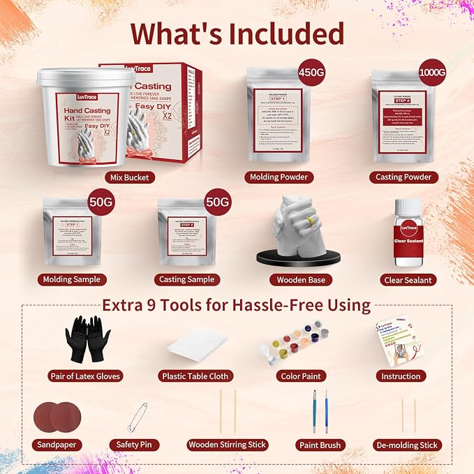 LUVTRACE Hand Casting Kit for Couples Easy DIY Plaster Mold Kit with Base & Practice Kit, Romantic Keepsake Gift for Anniversary, Wedding, Birthday,Bridal,Engagement, Valentine’s Day,Non-Toxic,Safe