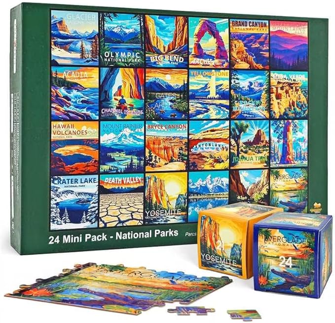 rokt&razo, 24 National Parks, 1000 Pieces Daily Challenge Pack, 24 Mini Pack Jigsaw Puzzle, Advent Calendar, Family Game Nights, Finish Size 27.5 * 19.7 in