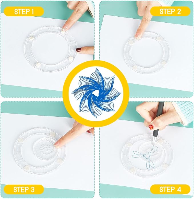 Chivao Spiral Art Kit Circle Stencils Drawing Tool Gear Geometric Ruler Circle Template Drawing Kit Plastic Spiral Curve Stencils with Pens Paper for Back to School Gifts DIY Crafts Sketch(Classic)