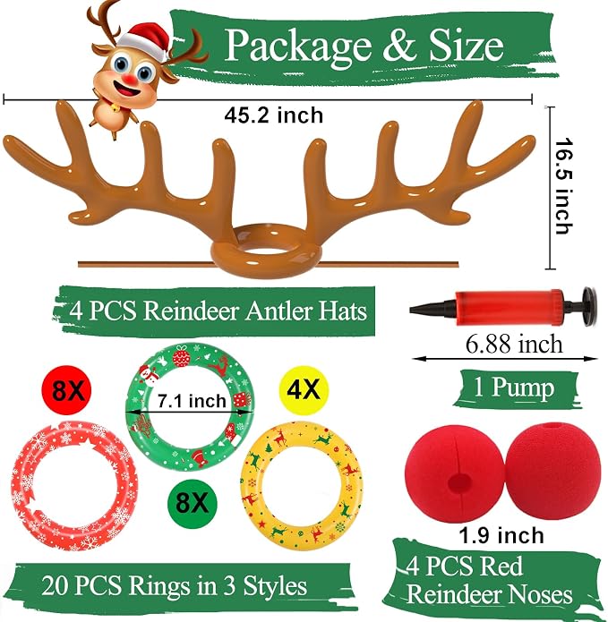 Christmas Games Decorations, Inflatable Reindeer Antler Ring Toss Game, Stocking Stuffers for Men Women Kids Teens Adults, Christmas Party Games Fun Xmas Gifts Carnival Holiday Family