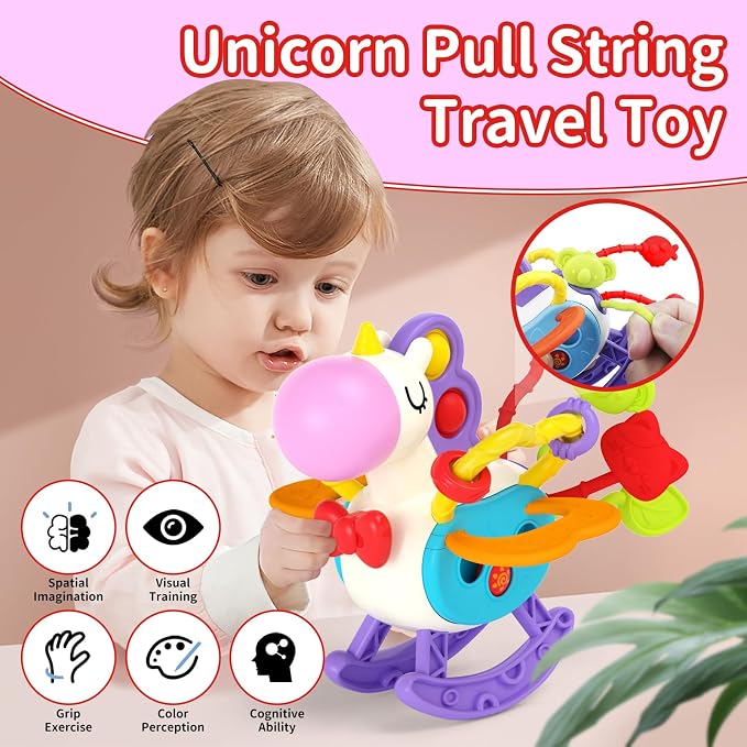 usrela 4 in 1 Baby Toy for 12 18 Month, Learning Toys for Babies 12-18 Months, Baby Busy Cube, Stacking Sorter, Pull String & Piano Xylophone Travel Toy, Birthday Gift for 1 2 Year Old