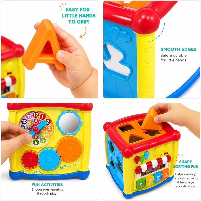 Shape Sorting Cube with Music & Lights - 6 in 1 Sensory Busy Cube Stacking Cups Activity Toy for Toddlers 18+ Months, Educational Learning Toys for Boys & Girls