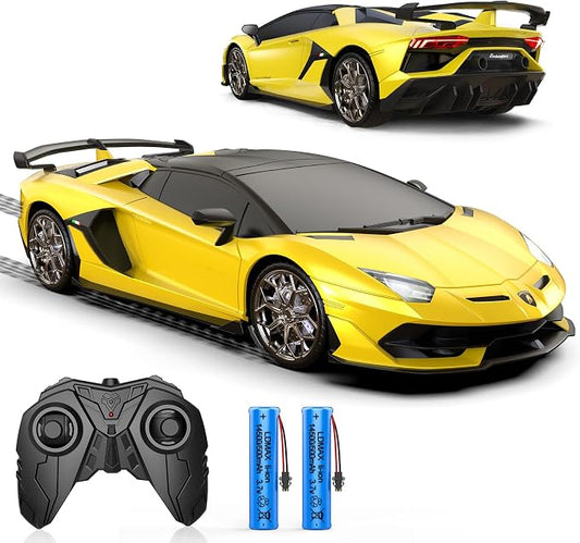 AEROQUEST 1:16 Lamborghini Remote Control Car （Yellow） | Officially Licensed,Birthday Gift,Toys for ages 3-8,Aventador SVJ Mode,Electric Sport Racing,Hobby RC Cars,100 minutes