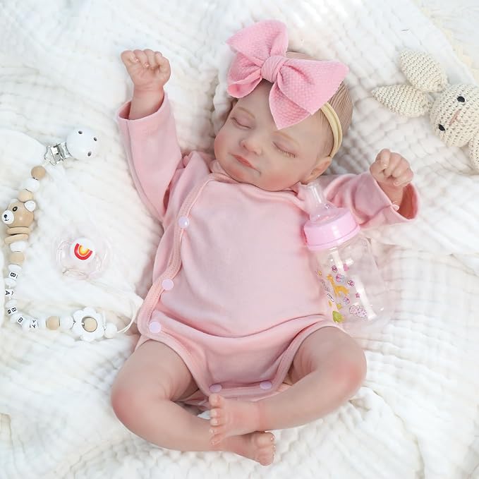 Kaydora Realistic Reborn Baby Doll Girl, 18 Inch Lifelike Newborn Doll with Soft Vinyl and Cloth Body, Real Baby Doll with Accessories, Gift for Kids Age 3+