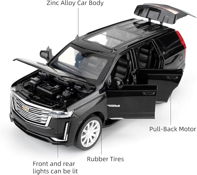 1:32 Scale Car Model Compatible for Collectible Escalade SUV Diecast Toy Vehicle, Zinc Alloy Pull Back Toy Car with Sound and Light for Adult Boys Girls 3 4 5 6 7 8 (Black)