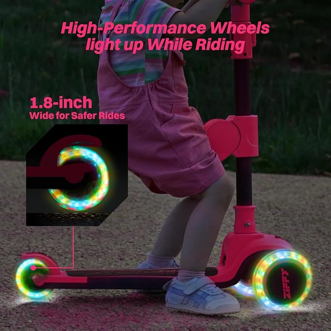 JOVA ZIFFY 2-in-1 Toddler Scooter with Seat, 3 Wheel Scooter for Kids 3-5 6-12, Foldable Light-Up Kid Scooters for Boy Girl 110 Lbs, Anti-Slip Deck, 3 Adjustable Height Handlebar, Kids Riding Toys