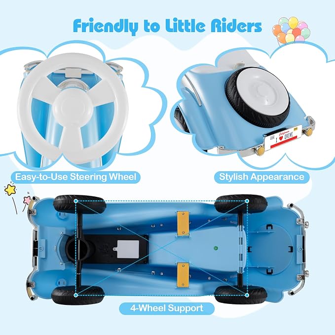 Costzon Toddler Ride On Toy, Classic Foot to Floor Sliding Car w/Steering Wheel, Horn, Headlights & Under Seat Storage, Kids Push Ride-Ons, Retro Baby Ride On Toys for Boys Girls 19-36 Months (Blue)