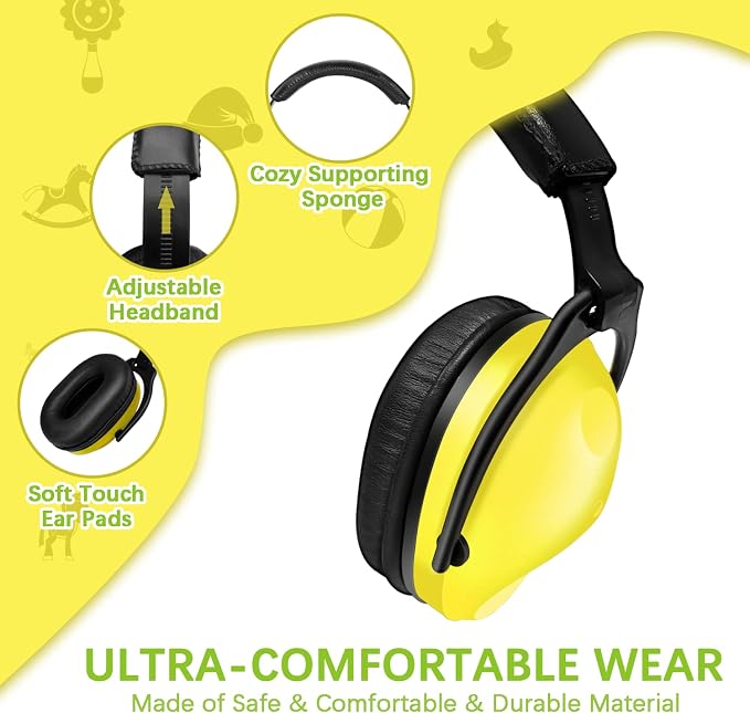 ZOHAN Kids Ear Protection 2 Pack, 25dB NRR Noise Cancelling Headphones for Kids, with Pillowy Pads, for Monster Truck, School, Autism, Sensory, Fireworks, Concerts, Events (Yellow+Green)