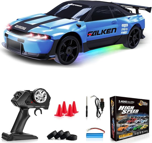 RC Drift Car 1:24 Remote Control Car 4WD 15KM/H High Speed Racing Sport Car with LED Lights RC Cars Toy for Kids Boys Girls Adults Gifts Birthday Christmas Rechargeable Batteries