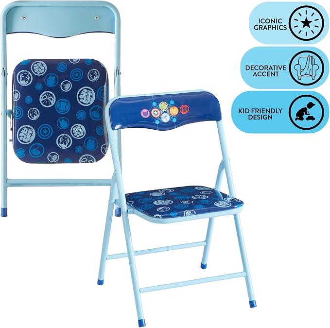 Marvel Avengers 3-Piece Kids Activity Table and Chair Set – Square Table with 2 Folding Chairs, Superhero-Themed Furniture for Ages 3+, Ideal for Playroom, Arts & Crafts, or Snacks