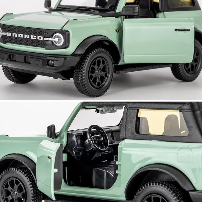 1:36 Ford Bronco Badlands 2dr Toy Car, Diecast Pull Back Model Car, Doors Open, Collection Kids Toy for Aged 3 and up, Mint Green