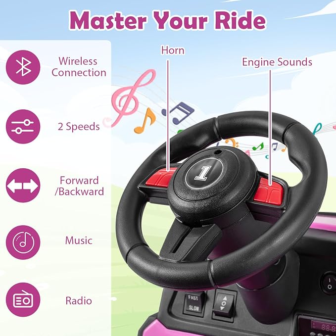 Costzon 24V Ride on Tractor with Detachable Trailer, Kids' Electric Vehicles with 3 Speeds, 15° Climbing, Wireless Design, Horn & Music, Remote Control Tractor Toy for Kids 3+,Gift (24V, Dark Pink)