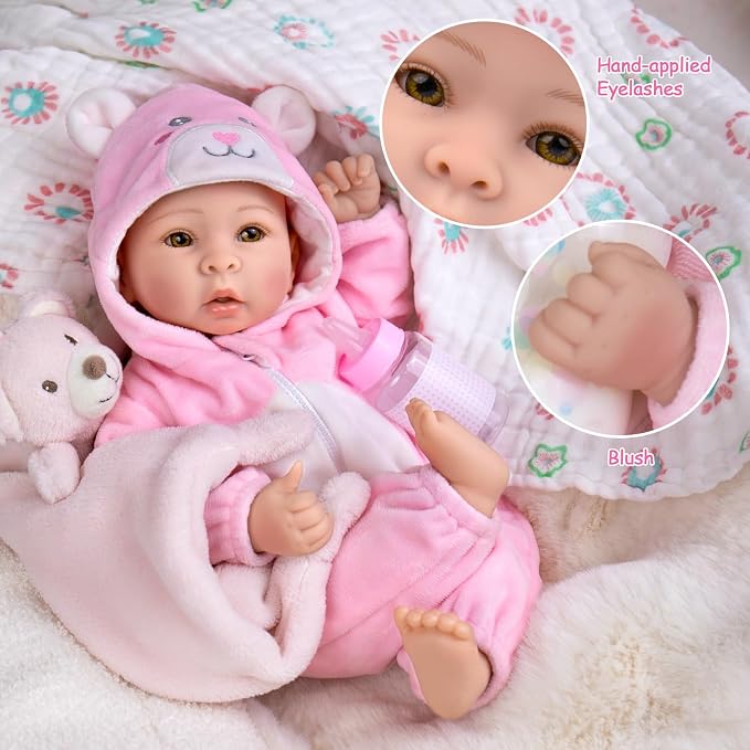 UOFTKIZ Baby Dolls Girl - 17" Real Life Baby Doll, Soft Body Doll with Feeding Toy Kit, Gift for Grandparents, New-Parents, Kids 3+