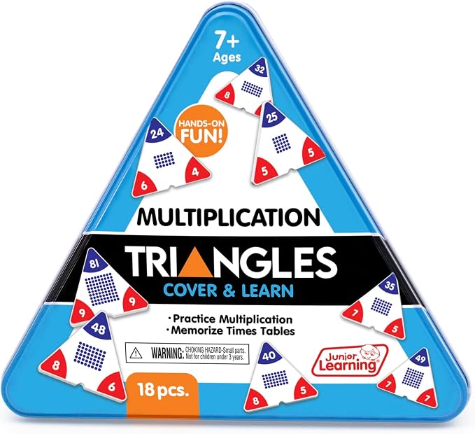 Junior Learning: Multiplication Triangles - Cover & Learn, Memorize Multiplication-Division Equations, Color-Coded Visual Math Manipulative, Melamine