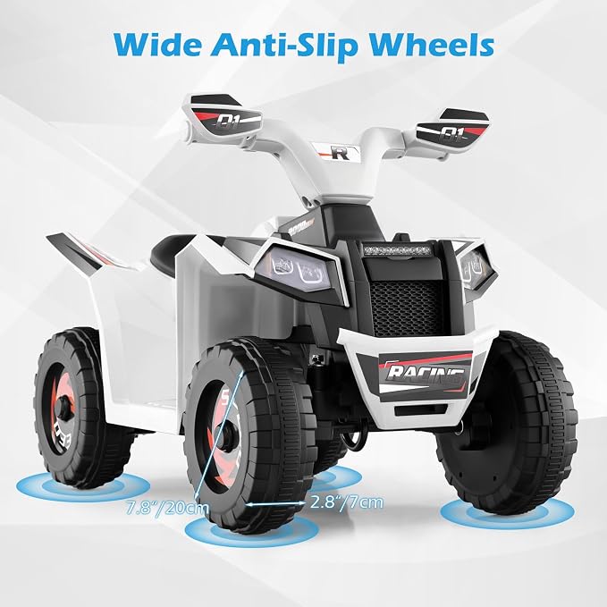 OLAKIDS 6V Kids ATV with Removable Trailer, Forward Backward Function, Widened & Wear-Resistant Wheels, Ride On Toy for Toddlers (White)