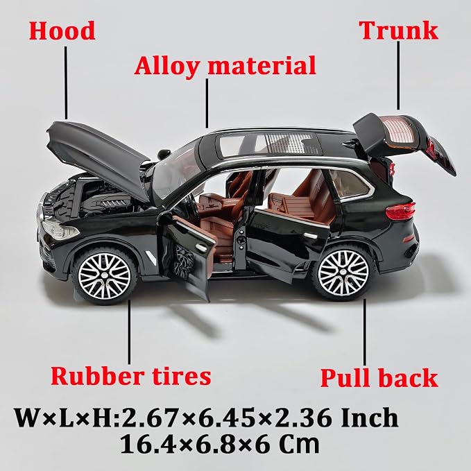Toy Cars 1/32 Metal Model Car Toys with Light and Sound Pull Back Collectible Model for Kids Gift Toy(Black)