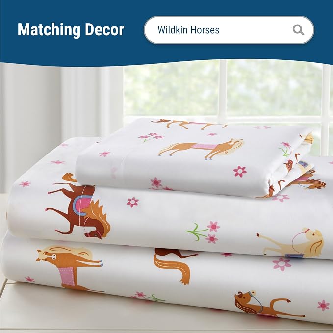 Wildkin 100% Cotton Kids Pillowcase – Soft, Breathable & Standard Size (20x30) - Horses