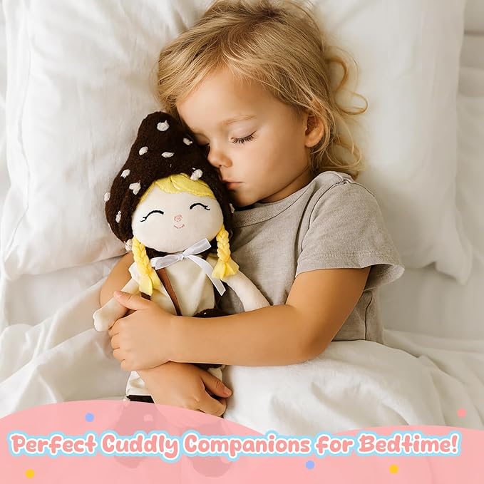 Soft Baby Doll Toys (16'') Baby Rag Doll for Girls Birthday Gifts Cuddly Plush Toys for Toddler Kids (Mushroom Girl)