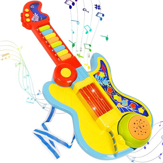 Toddler Guitar Toy 2-4 Years, 4-in-1 Kids Musical Toy with Piano & Projector, Light Up Music Instrument Toy for Toddlers, Learning Educational Toy Gift for 2 3 4 5 Year Old Girls Boys