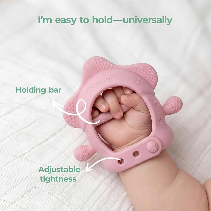 Momcozy Baby Teething Toys, Food Grade Silicone Baby Teether，Teething Mitten for Babies 0–6 Months，Teethers for Babies 6–12 Months，Anti Drop Wrist Teether, 200°C Heat-Resistant，Soft Pink