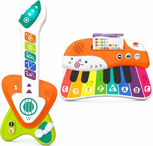 Toddler Guitar Toy 1-3, Baby Guitar with Touch Sensor Strings, 2 in 1 Guitar Piano Musical Toy for 1 2 3 Year Old Boys Girls, Educational Music Toy, Birthday Gift