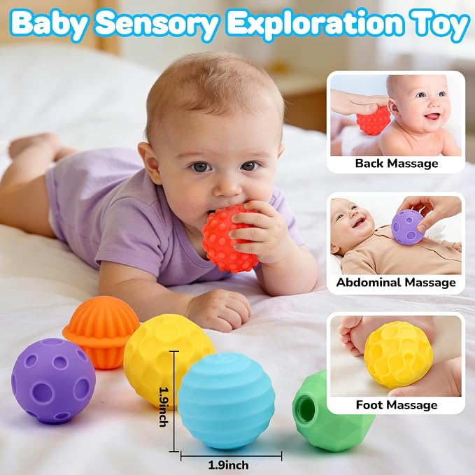 Tsomtto Baby Toys 6-12 Months, Interactive Bright Color Textured Multi Sensory Balls with Sound Effects for Toddlers 1-3, Musical Light Up Montessori Toys 1 Year Old 4 5 6 7 8 9 10 Month Old Boy Girl