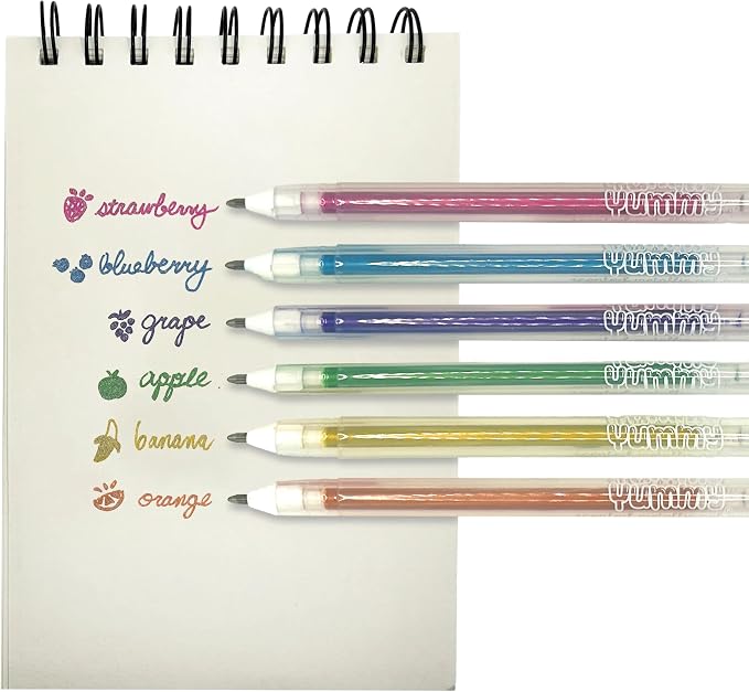 Ooly Yummy Yummy Scented Gel Pens Metallic Set of 6 - Fruity Scented Gel Ink Pens, Writes on Black Paper, 1.0mm Nib, Ages 3+