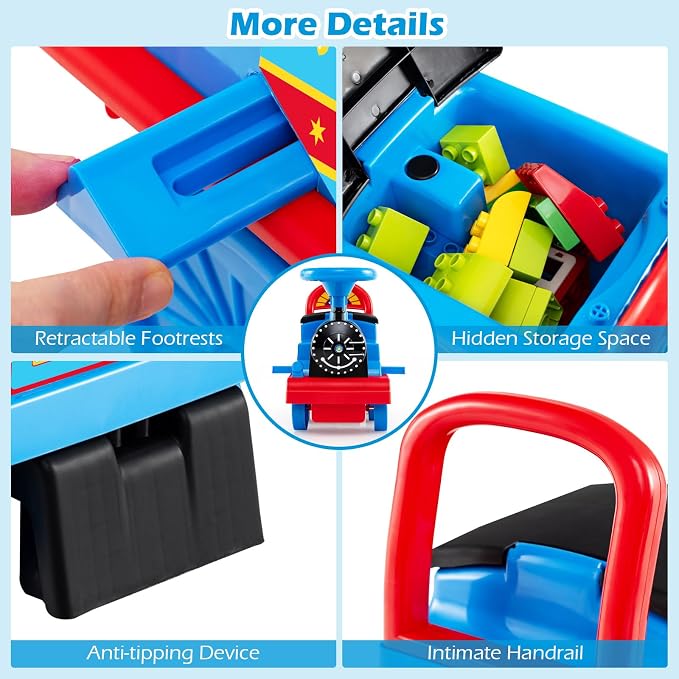 OLAKIDS 6V 2-Seater Ride on Train with Carriage, Storage, Train Whistle, Music, Lights for 18 Months+ (2 Seaters, Circus)
