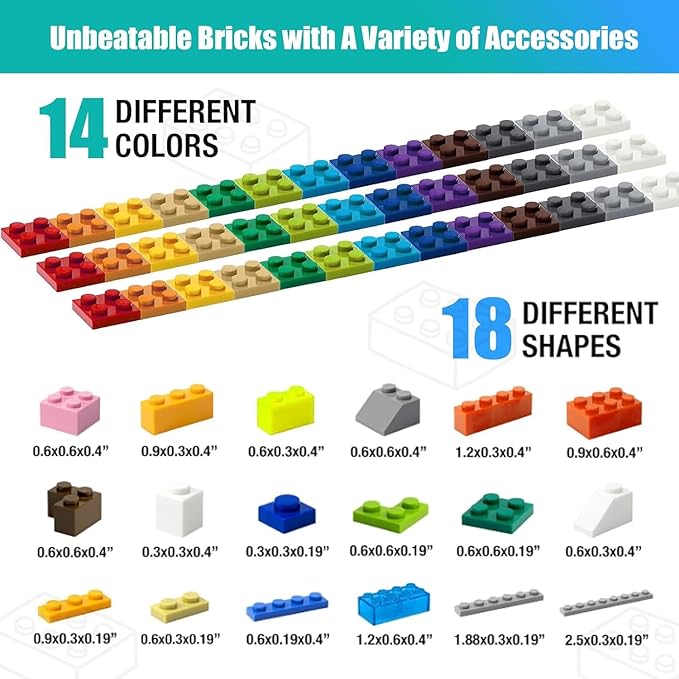 2000 Pieces Building Bricks, Building Bulks Blocks with 1 Packs 24x24 Studs Sticky Plates,400PCS Flowers and Tree/Grassland, Creative Toy Blocks Compatible with All Major Brands 14 Shape/18 Color