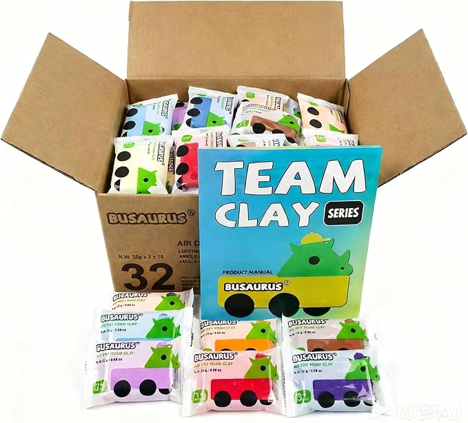 32-Pack Air Dry Foam Clay for Kids, 25g Bulk Individually Wrapped, 16 Colors Magic Modeling Clay for School Supplies, Homeschool, Party Art Projects, Teacher Classroom Must Haves