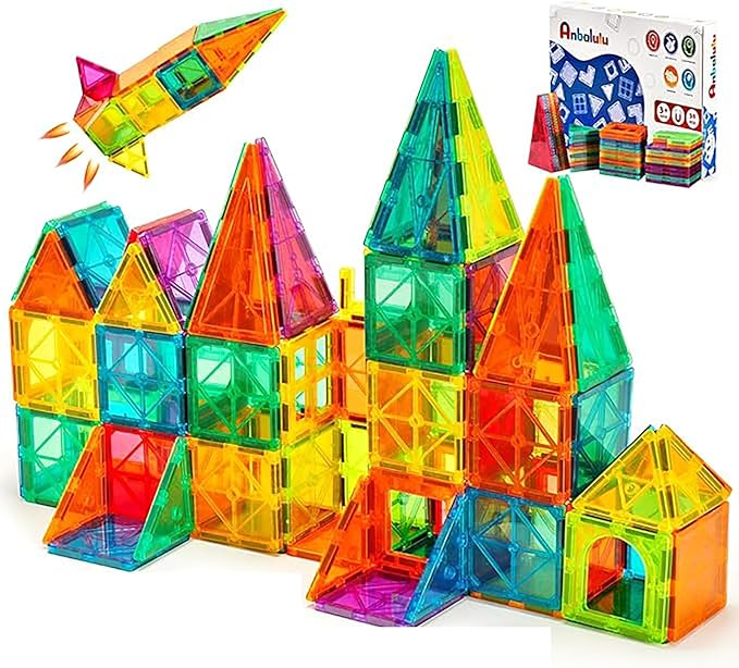 Anbalulu Magnetic Building Tiles,Magnet Building Set,Magnetic Blocks, 3D STEM Stacking Toys, Magnets Toy for Kids Boys Girls