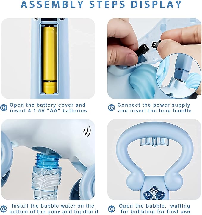 Bubble Machine Blower Blaster Lawn Mower Maker Blue Toy Fun Portable Handheld Operate Automatic Battery Electric Outdoor Summer Birthday Best Gift Light for Toddler Boy Girl Kid 3-12 Year Old