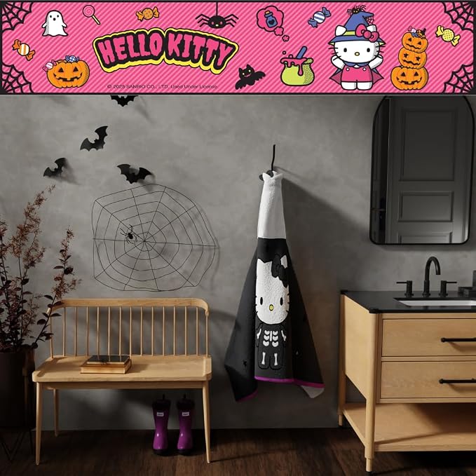 Sanrio Hello Kitty Skeleton Halloween Kids Super Soft Bath/Pool/Beach Soft Cotton Terry Hooded Towel Wrap, 24 in x 50 in, (Officially Licensed Product) by Franco