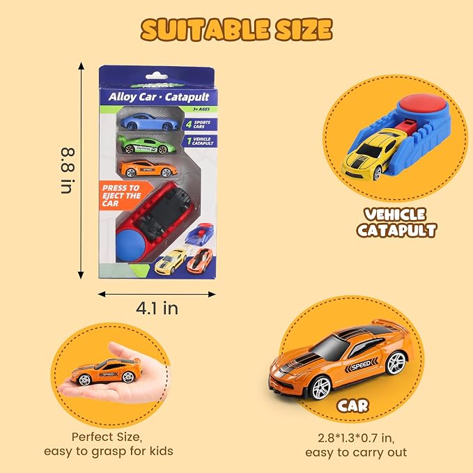 Die Cast Toy Cars with Catapult Launcher (Middle) | 2 die-cast sports cars with a manual press launcher for indoor racing and vehicle-themed play.