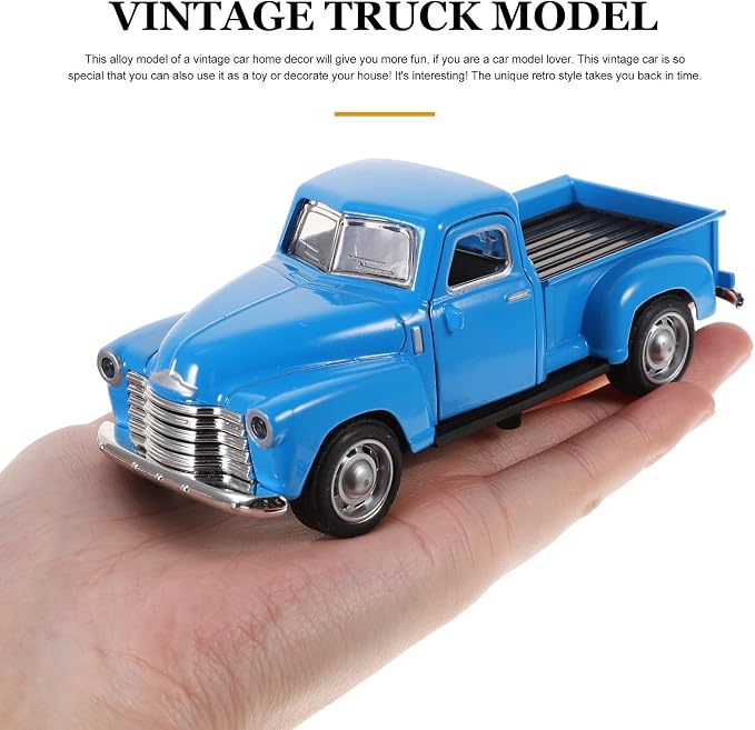 Classic Diecast Metal Pickup Truck Model, Vintage Blue Stepside Toy Vehicle Retro Alloy Car Figurine for Home Office Tabletop Decor Collectible for Kids and Adults