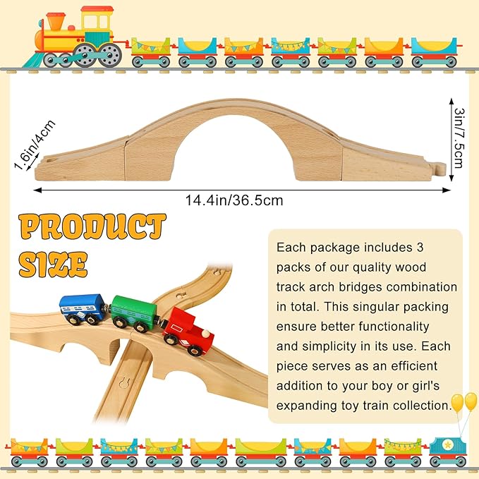 JarThenaAMCS 8 Pcs Wood Train Track Expansion Set Wooden Train Bridges Straight Wooden Train Track Accessories for Most Major Toy Train Tracks Railway