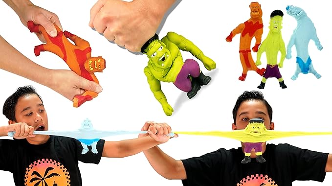 JA-RU Stretchy Monster Toy 3.5" Tall (3 Monsters Assorted) Halloween Action Figures Squish Pull Fidget. Calming Stress Toy for Kid & Boy Party Favor 4303-3s