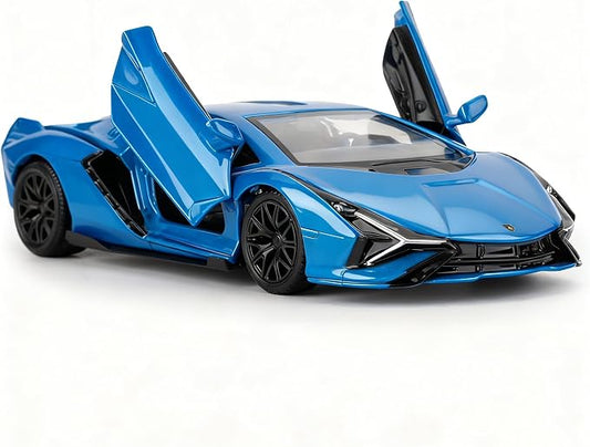 BDTCTK Lamborghini Sián FKP37 Diecast Car Models,1/36 Zinc Alloy Toy Pull Back Vehicles Toy Cars for Toddlers Kids Boys Girls Gift (Blue)